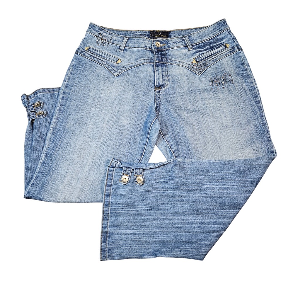 VNTG Soho Babe Low Rise Flare Jeans Sz 13 Y2K Moto Style Aesthetic Studded Denim